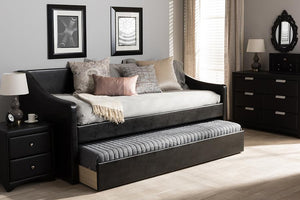 Baxton Studio Barnstorm Modern and Contemporary Black Faux Leather Upholstered Daybed with Guest Trundle Bed