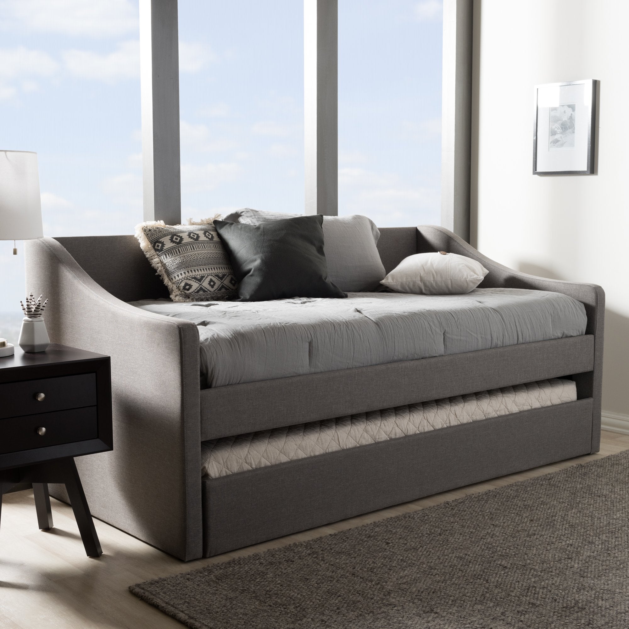 Baxton Studio Barnstorm Modern and Contemporary Grey Fabric Upholstered Daybed with Guest Trundle Bed