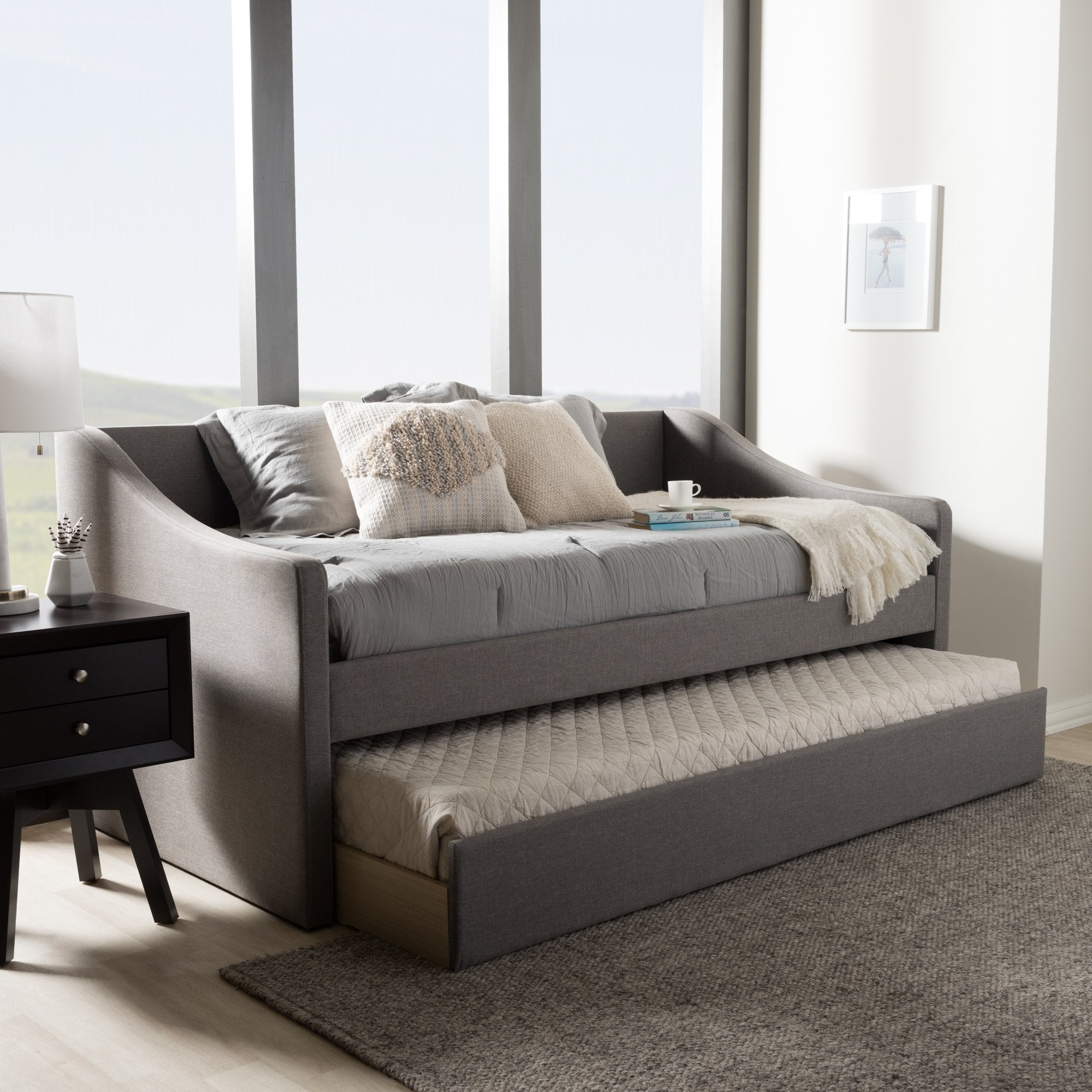 Baxton Studio Barnstorm Modern and Contemporary Grey Fabric Upholstered Daybed with Guest Trundle Bed