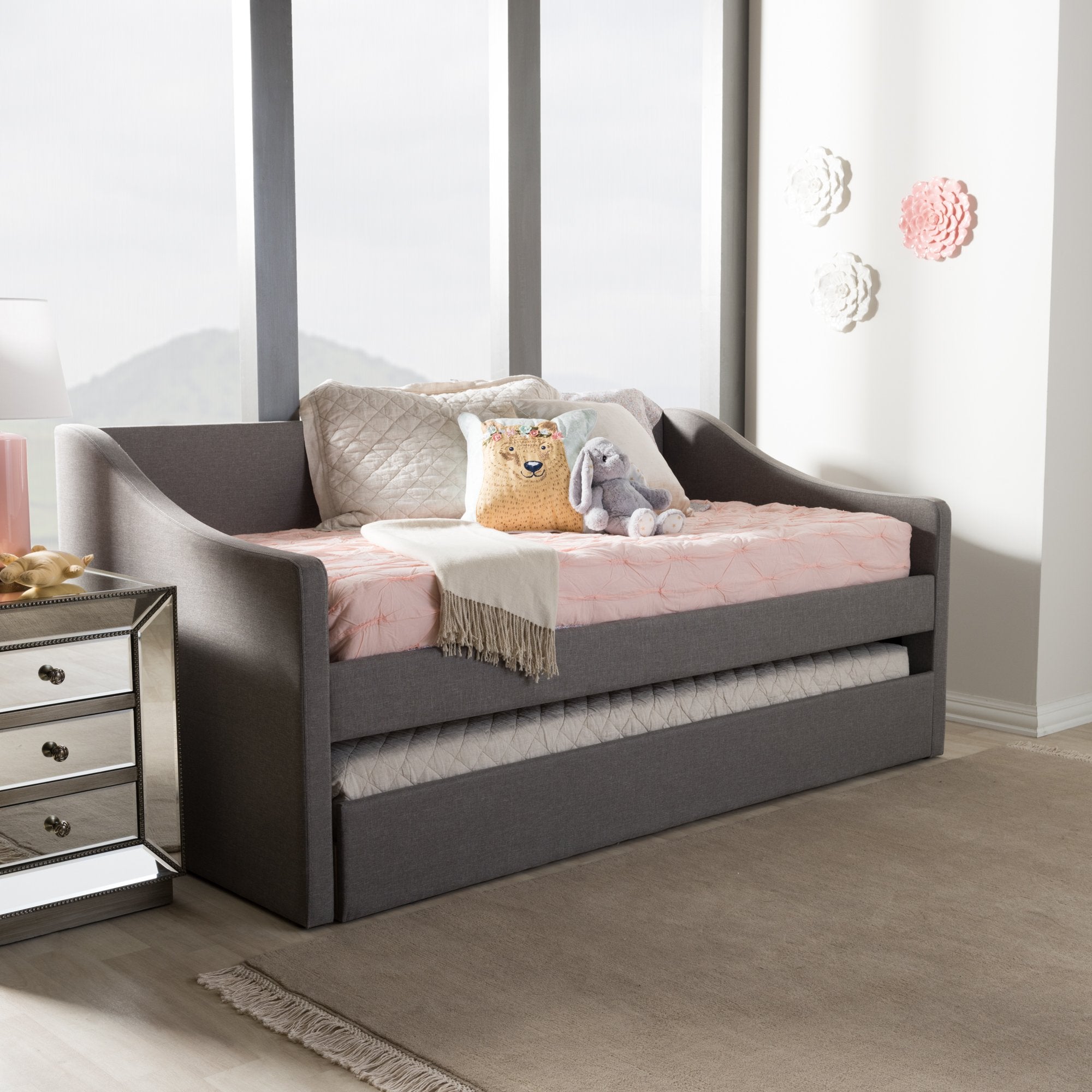 Baxton Studio Barnstorm Modern and Contemporary Grey Fabric Upholstered Daybed with Guest Trundle Bed