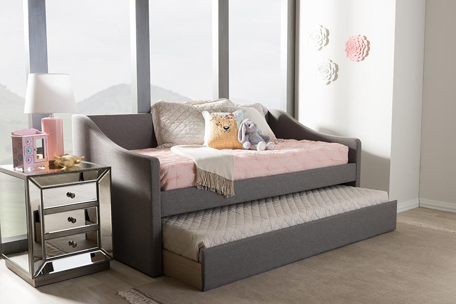 Baxton Studio Barnstorm Modern and Contemporary Grey Fabric Upholstered Daybed with Guest Trundle Bed