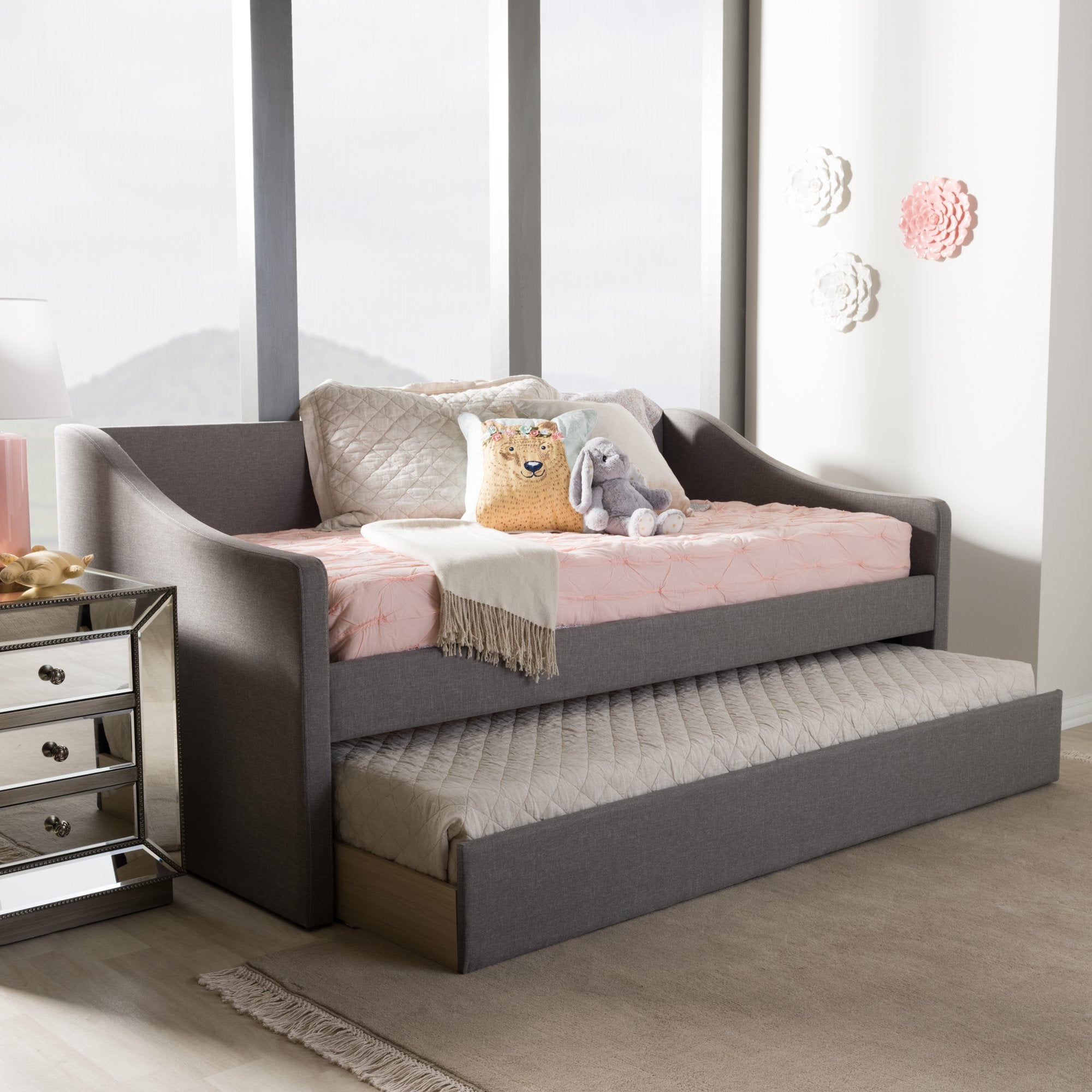 Baxton Studio Barnstorm Modern and Contemporary Grey Fabric Upholstered Daybed with Guest Trundle Bed