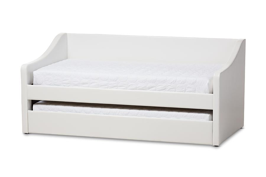 Baxton Studio Barnstorm Modern and Contemporary White Faux Leather Upholstered Daybed with Guest Trundle Bed