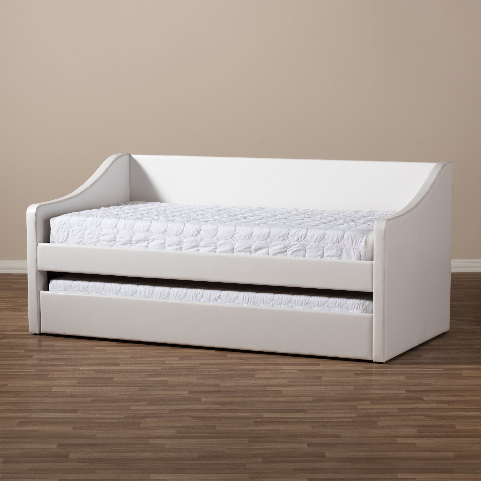 Baxton Studio Barnstorm Modern and Contemporary White Faux Leather Upholstered Daybed with Guest Trundle Bed