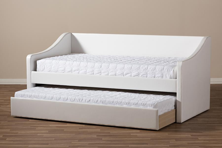 Baxton Studio Barnstorm Modern and Contemporary White Faux Leather Upholstered Daybed with Guest Trundle Bed