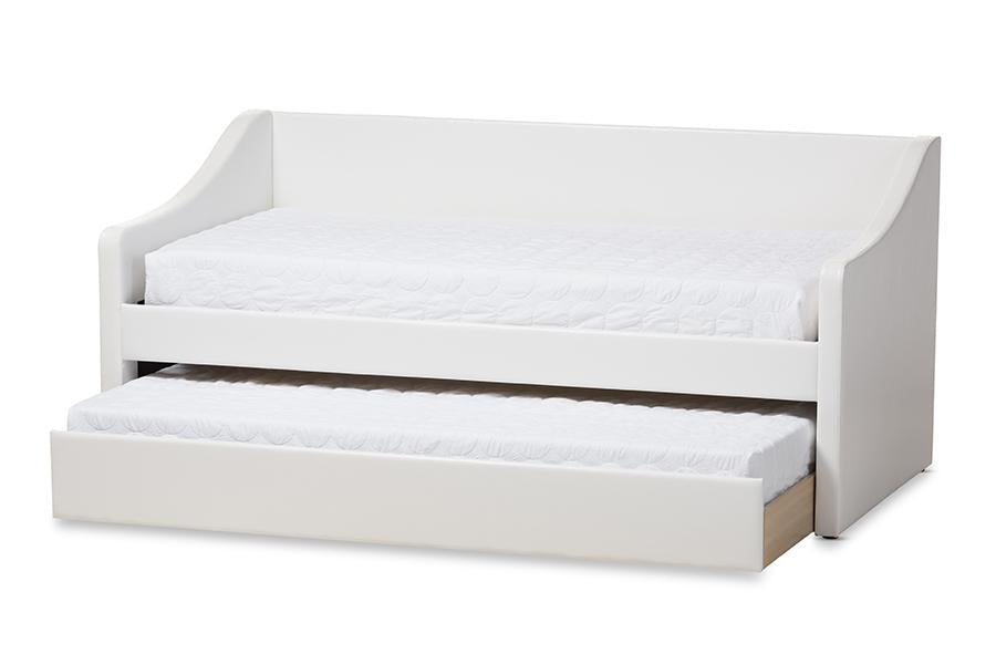 Baxton Studio Barnstorm Modern and Contemporary White Faux Leather Upholstered Daybed with Guest Trundle Bed