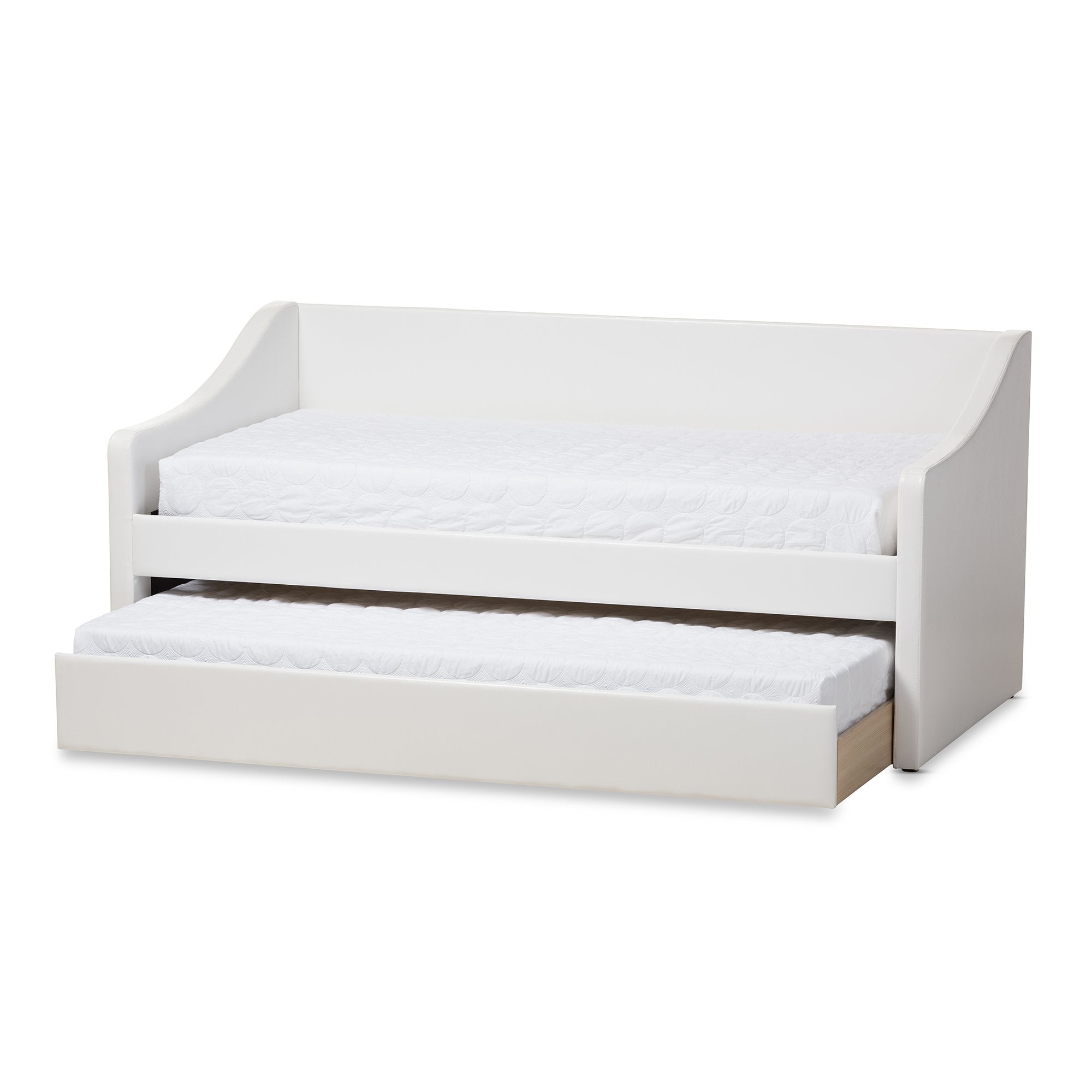 Baxton Studio Barnstorm Modern and Contemporary White Faux Leather Upholstered Daybed with Guest Trundle Bed