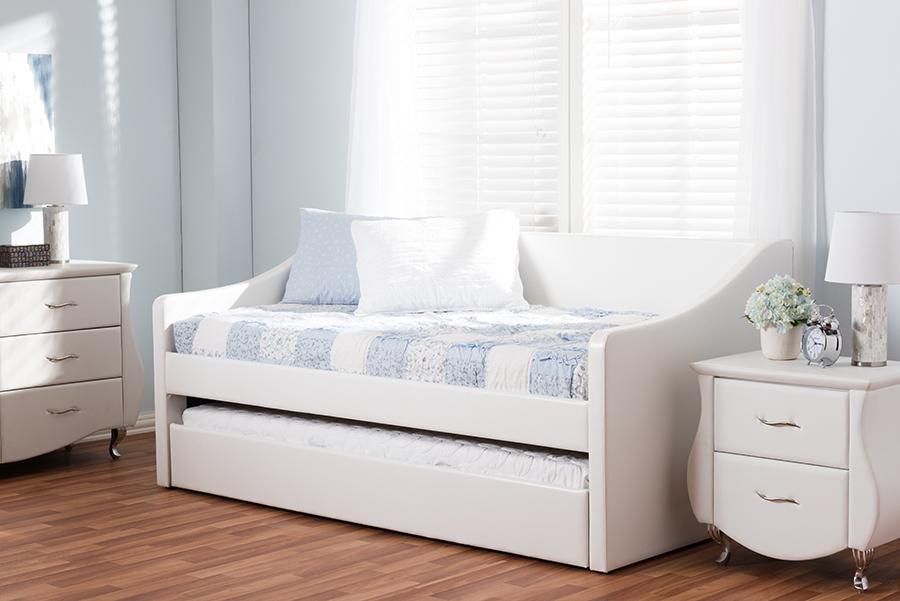 Baxton Studio Barnstorm Modern and Contemporary White Faux Leather Upholstered Daybed with Guest Trundle Bed