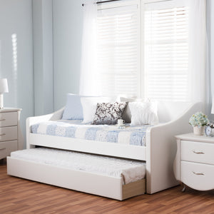 Baxton Studio Barnstorm Modern and Contemporary White Faux Leather Upholstered Daybed with Guest Trundle Bed