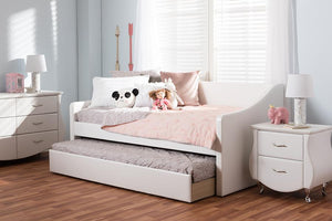 Baxton Studio Barnstorm Modern and Contemporary White Faux Leather Upholstered Daybed with Guest Trundle Bed