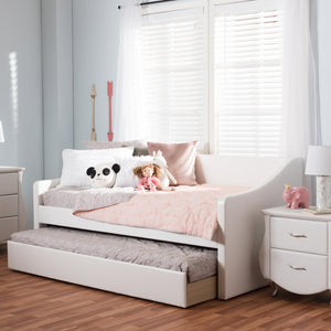 Baxton Studio Barnstorm Modern and Contemporary White Faux Leather Upholstered Daybed with Guest Trundle Bed