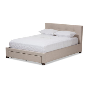 Baxton Studio Brandy Light Beige Fabric Upholstered Queen Size Storage Platform Bed