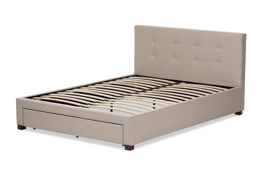 Baxton Studio Brandy Light Beige Fabric Upholstered Queen Size Storage Platform Bed