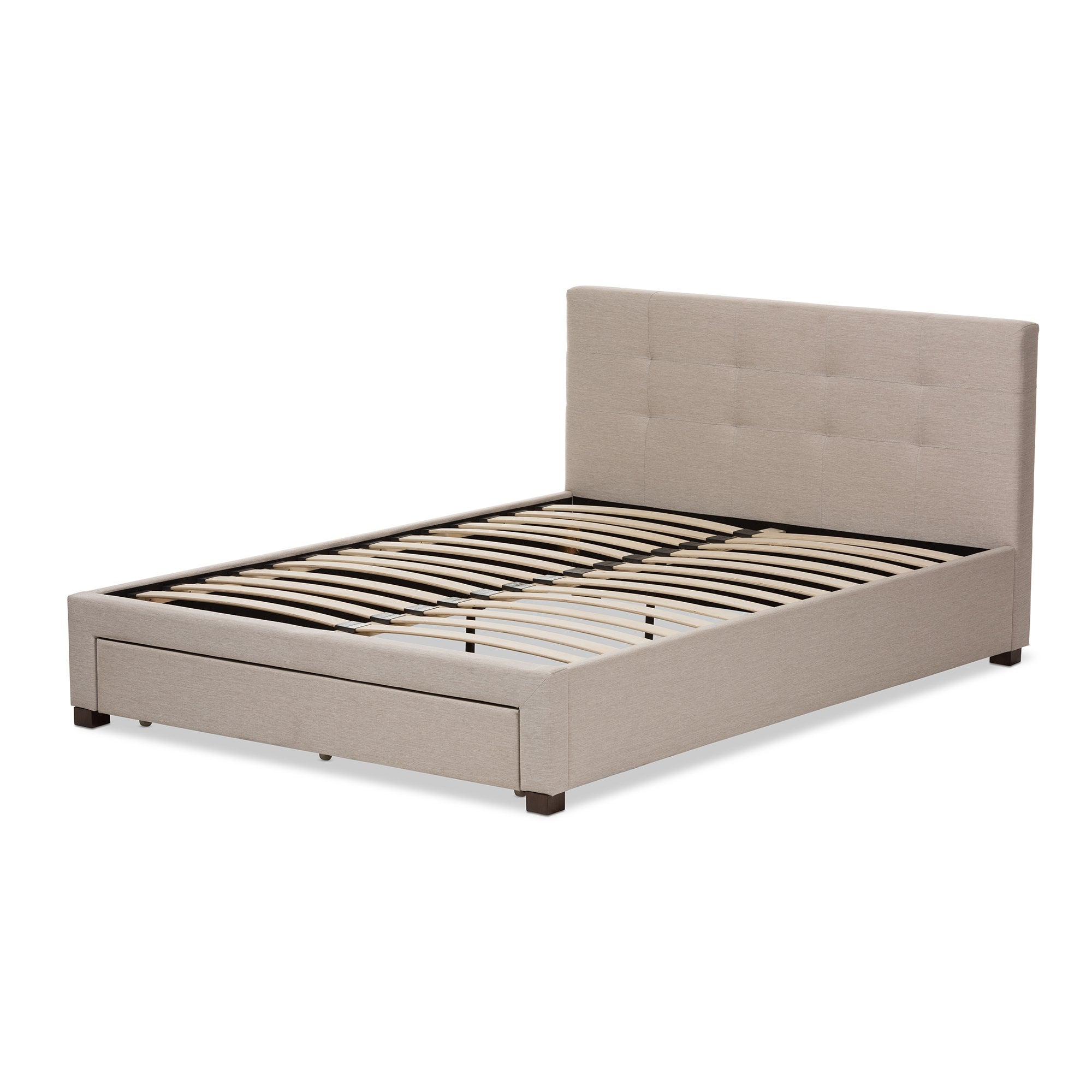 Baxton Studio Brandy Light Beige Fabric Upholstered Queen Size Storage Platform Bed