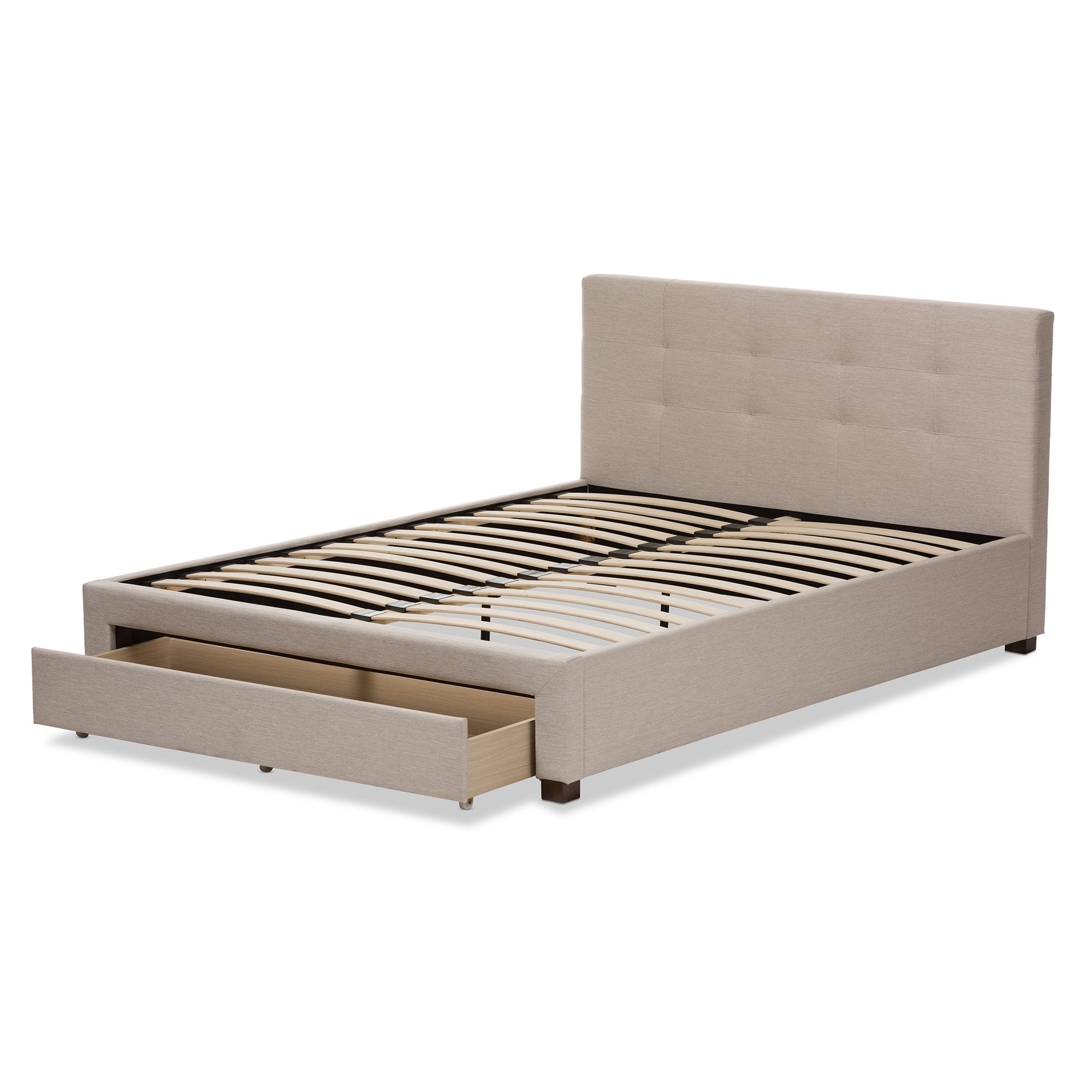 Baxton Studio Brandy Light Beige Fabric Upholstered Queen Size Storage Platform Bed