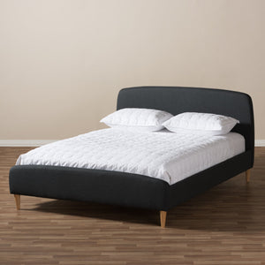 Baxton Studio Mia Mid-Century Charcoal Grey Fabric Upholstered Full Size Platform Bed