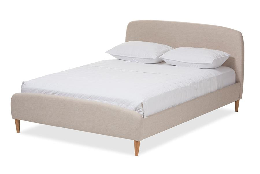 Baxton Studio Mia Mid-Century Light Beige Fabric Upholstered Queen Size Platform Bed