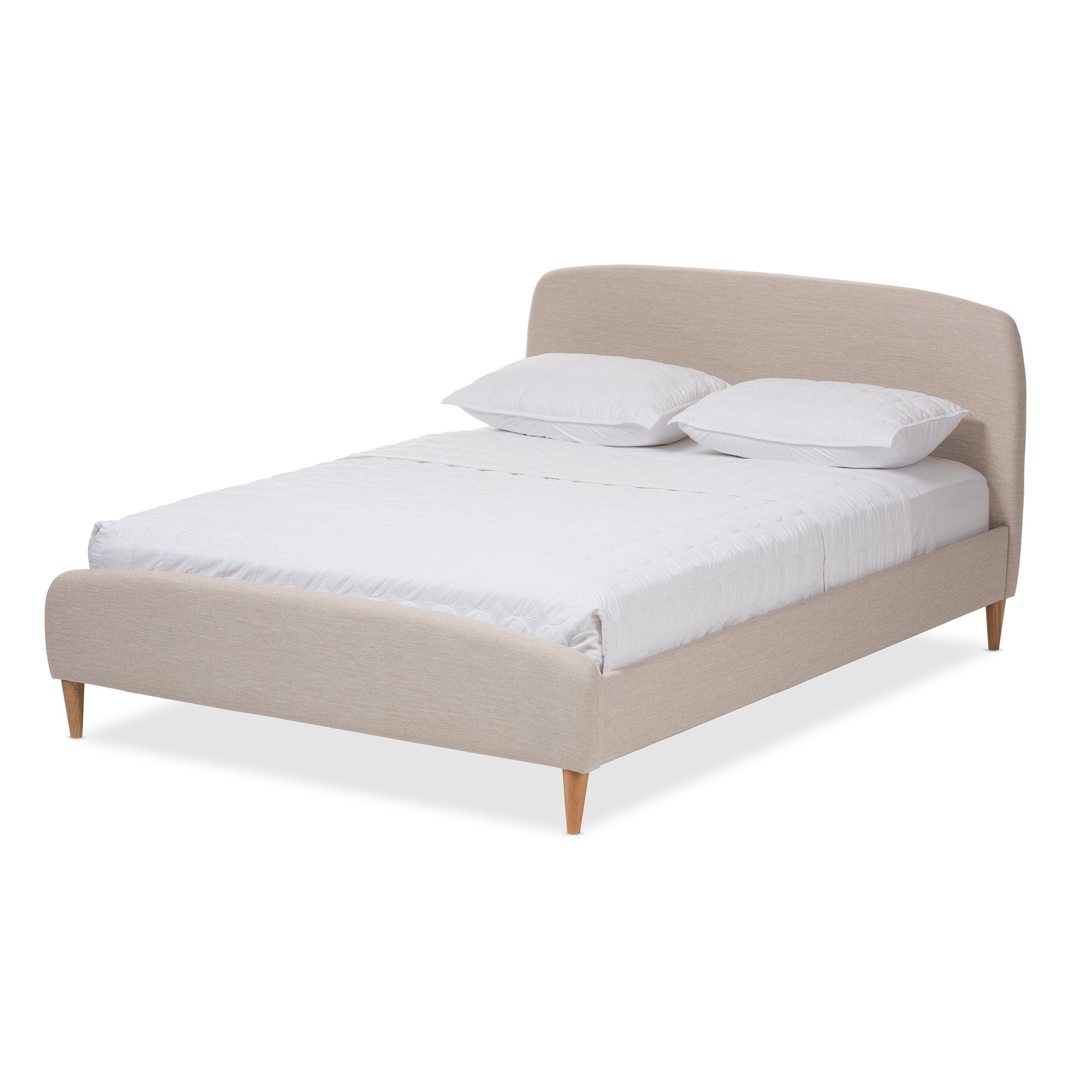 Baxton Studio Mia Mid-Century Light Beige Fabric Upholstered King Size Platform Bed