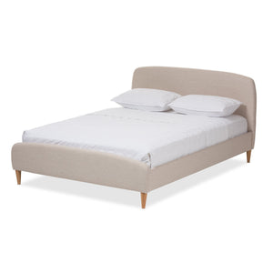 Baxton Studio Mia Mid-Century Light Beige Fabric Upholstered Queen Size Platform Bed