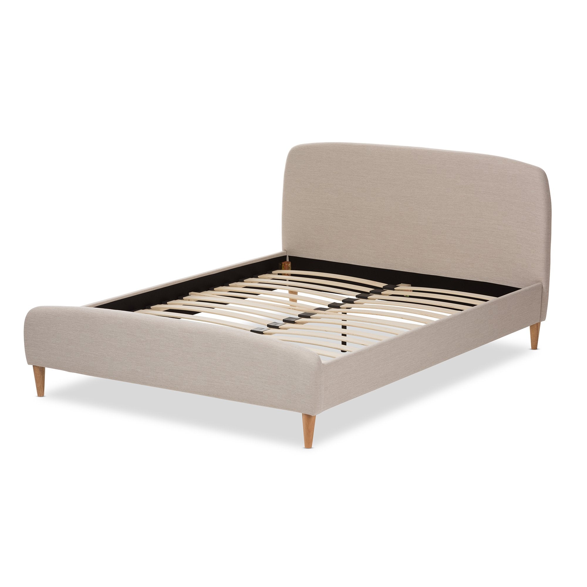 Baxton Studio Mia Mid-Century Light Beige Fabric Upholstered King Size Platform Bed