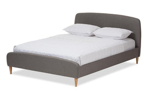 Baxton Studio Mia Mid-Century Light Grey Fabric Upholstered Queen Size Platform Bed