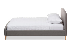 Baxton Studio Mia Mid-Century Light Grey Fabric Upholstered Queen Size Platform Bed