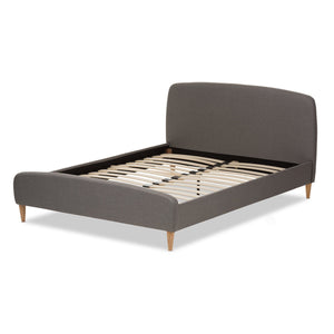 Baxton Studio Mia Mid-Century Light Grey Fabric Upholstered Queen Size Platform Bed