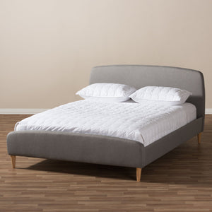 Baxton Studio Mia Mid-Century Light Grey Fabric Upholstered Queen Size Platform Bed