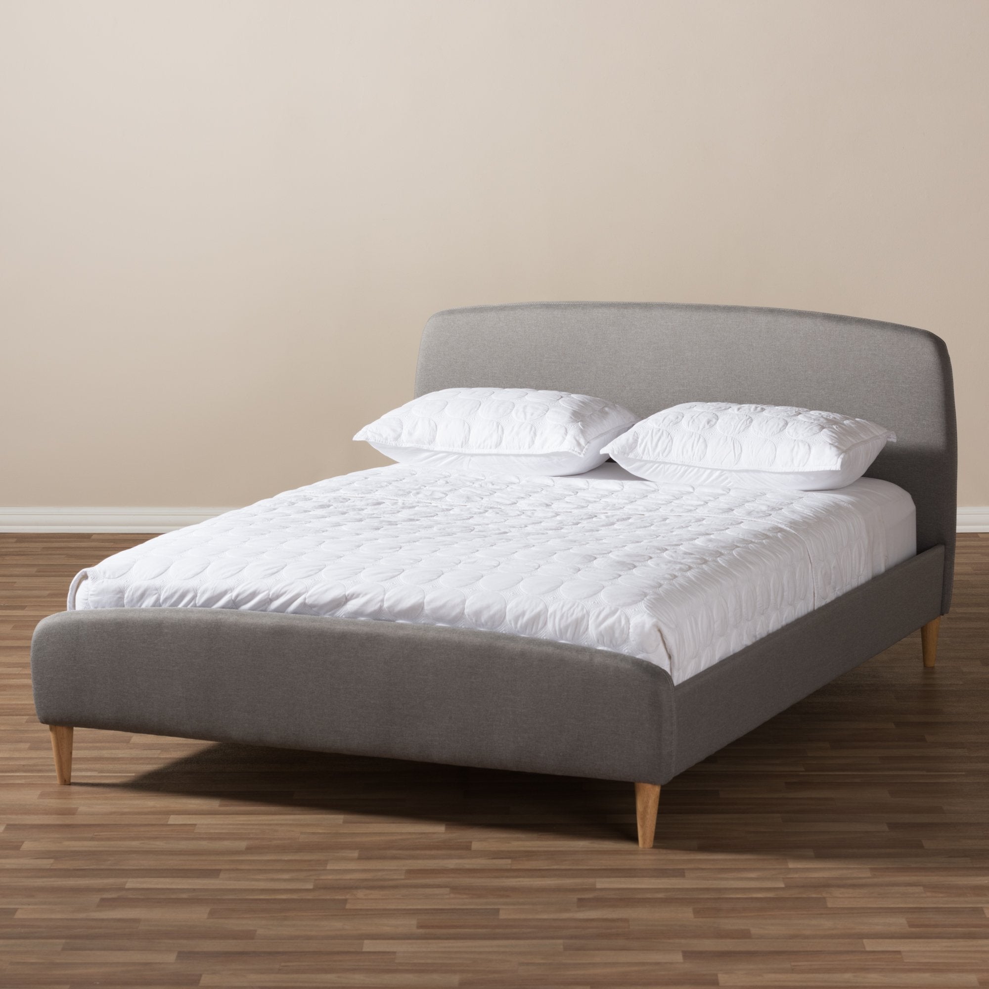 Baxton Studio Mia Mid-Century Light Grey Fabric Upholstered King Size Platform Bed