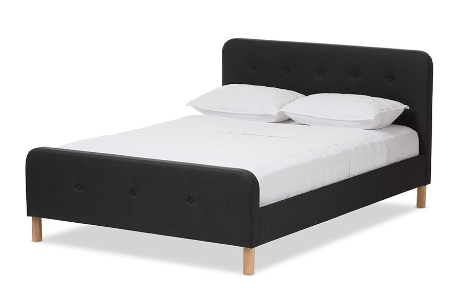 Baxton Studio Samson Mid-Century Charcoal Grey Fabric Upholstered Queen Size Platform Bed