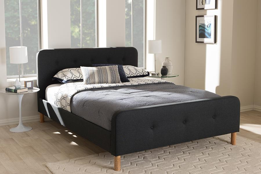 Baxton Studio Samson Mid-Century Charcoal Grey Fabric Upholstered Queen Size Platform Bed