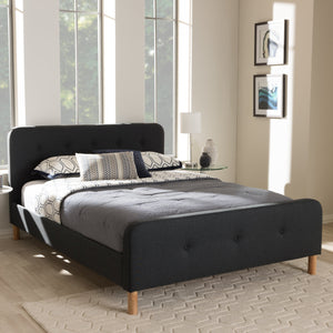 Baxton Studio Samson Mid-Century Charcoal Grey Fabric Upholstered Queen Size Platform Bed