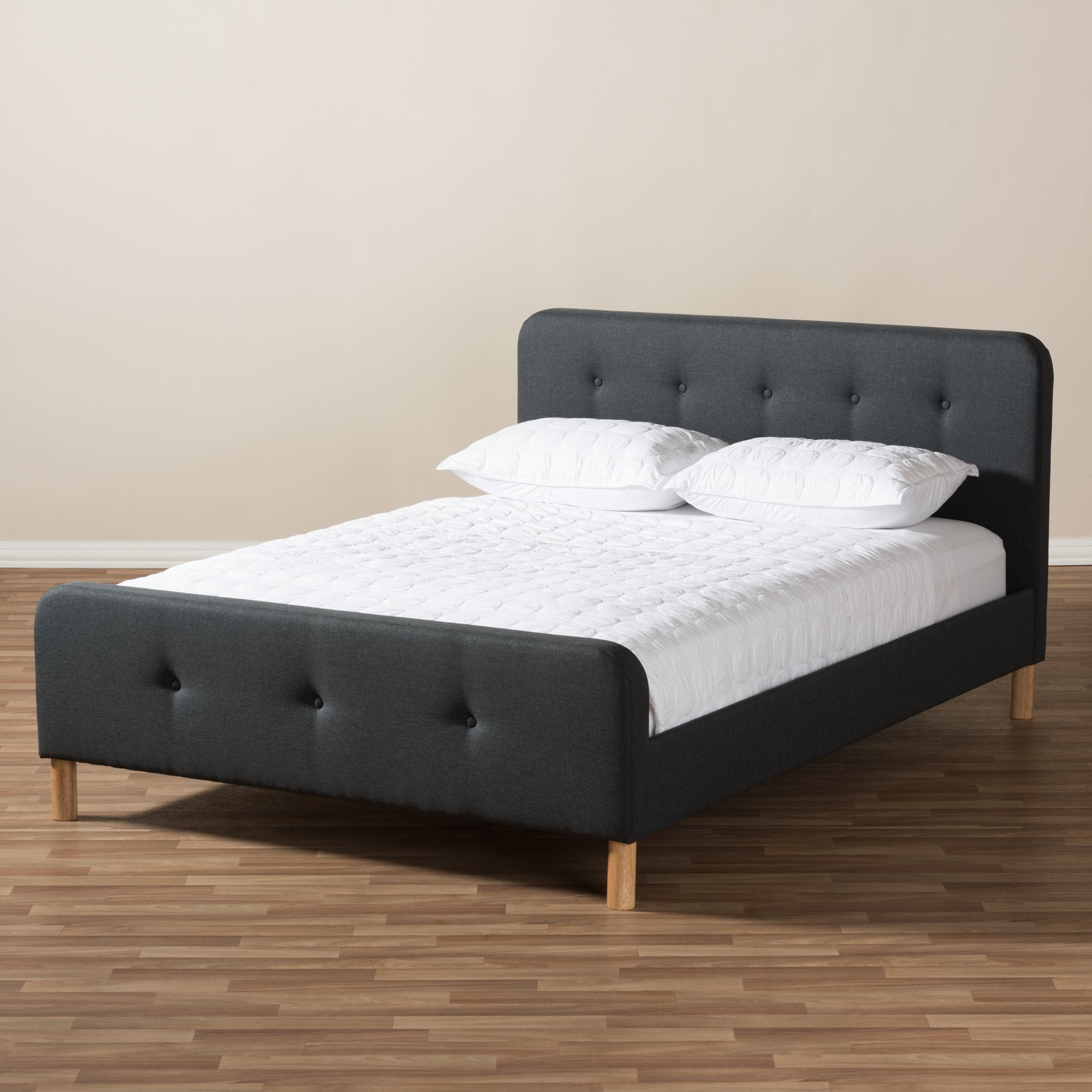 Baxton Studio Samson Mid-Century Charcoal Grey Fabric Upholstered Queen Size Platform Bed