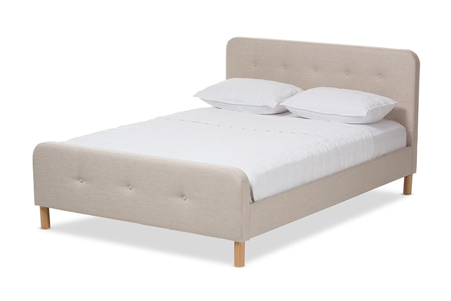 Baxton Studio Samson Mid-Century Light Beige Fabric Upholstered Queen Size Platform Bed