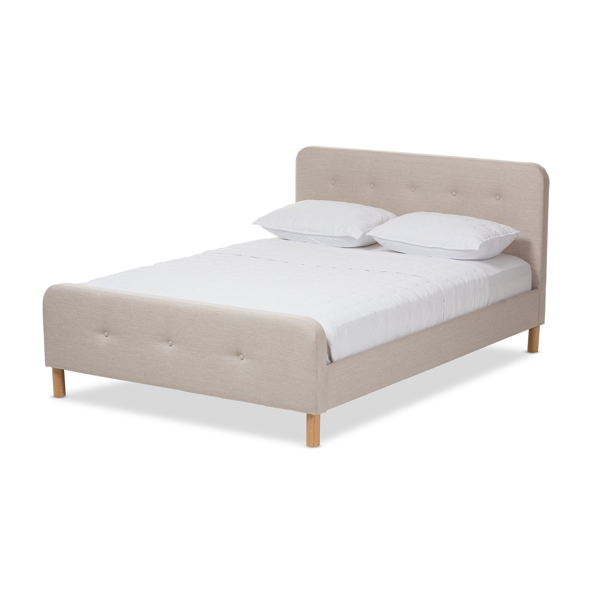 Baxton Studio Samson Mid-Century Light Beige Fabric Upholstered King Size Platform Bed