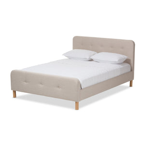 Baxton Studio Samson Mid-Century Light Beige Fabric Upholstered Queen Size Platform Bed