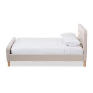 Baxton Studio Samson Mid-Century Light Beige Fabric Upholstered Queen Size Platform Bed