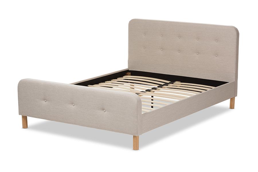 Baxton Studio Samson Mid-Century Light Beige Fabric Upholstered Queen Size Platform Bed