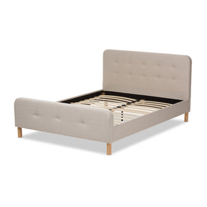 Baxton Studio Samson Mid-Century Light Beige Fabric Upholstered Queen Size Platform Bed