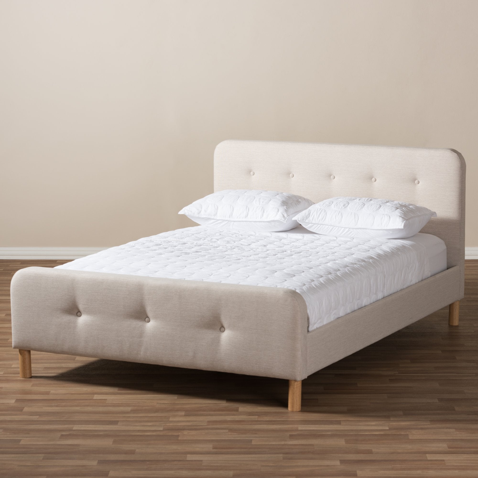 Baxton Studio Samson Mid-Century Light Beige Fabric Upholstered Full Size Platform Bed