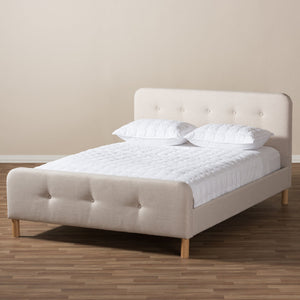 Baxton Studio Samson Mid-Century Light Beige Fabric Upholstered King Size Platform Bed