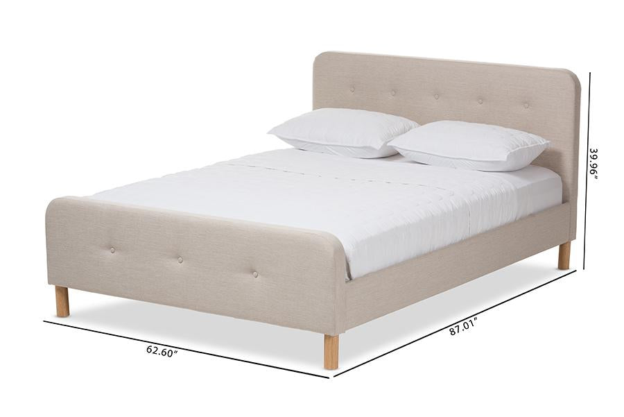 Baxton Studio Samson Mid-Century Light Beige Fabric Upholstered King Size Platform Bed