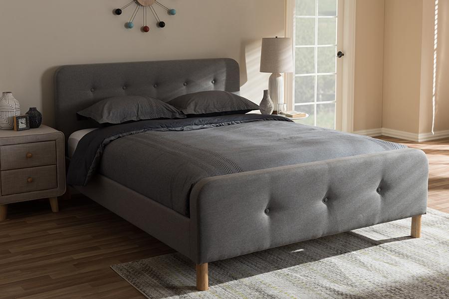 Baxton Studio Samson Mid-Century Light Grey Fabric Upholstered Full Size Platform Bed