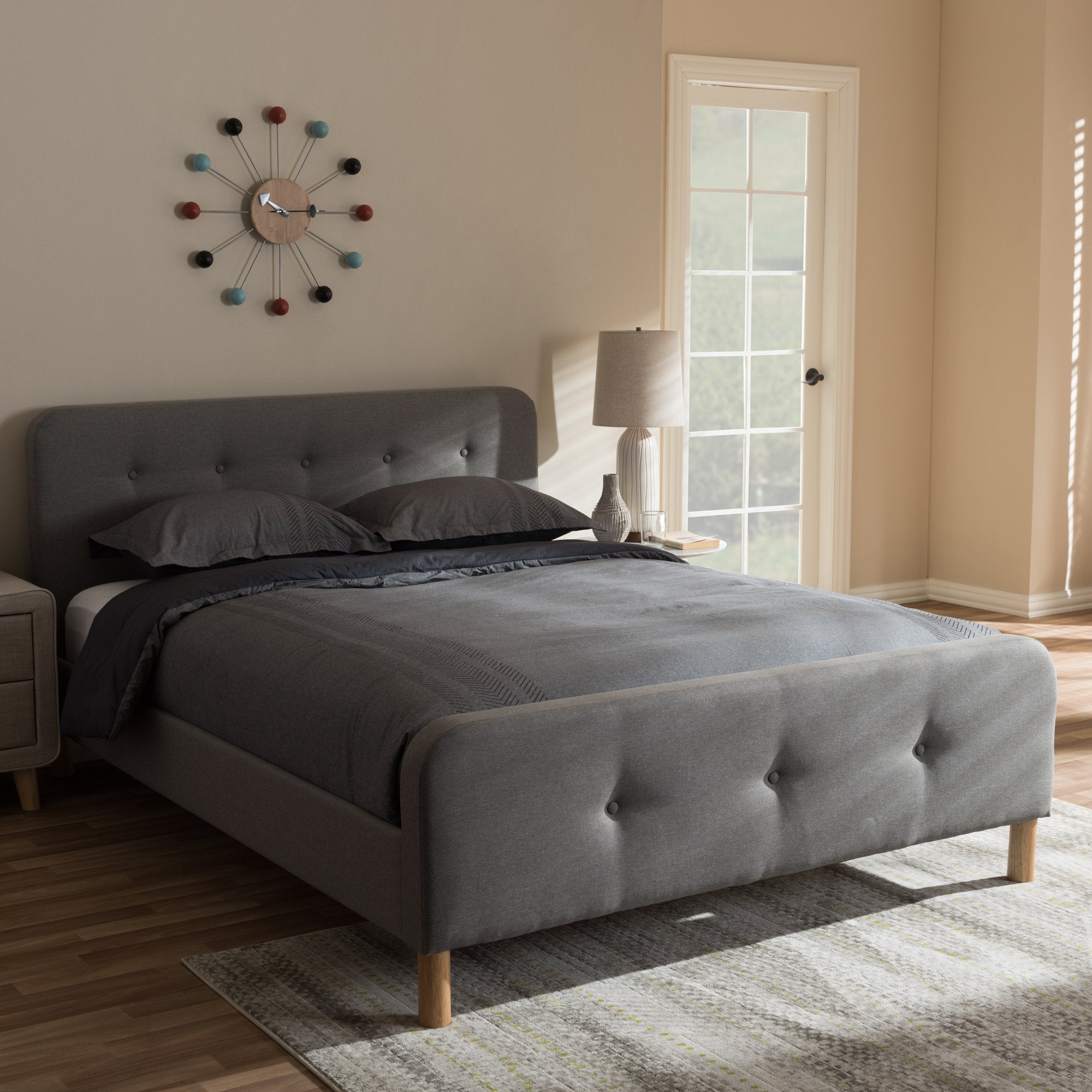 Baxton Studio Samson Mid-Century Light Grey Fabric Upholstered Full Size Platform Bed