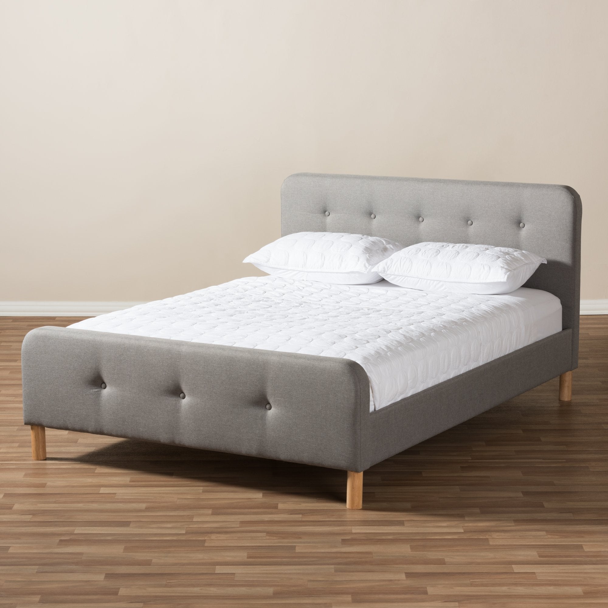 Baxton Studio Samson Mid-Century Light Grey Fabric Upholstered King Size Platform Bed