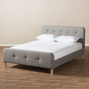 Baxton Studio Samson Mid-Century Light Grey Fabric Upholstered King Size Platform Bed