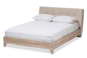 Baxton Studio Adelia Mid-Century Light Beige Whitewash Full Size Platform Bed