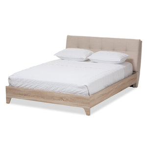 Baxton Studio Adelia Mid-Century Light Beige Whitewash Queen Size Platform Bed