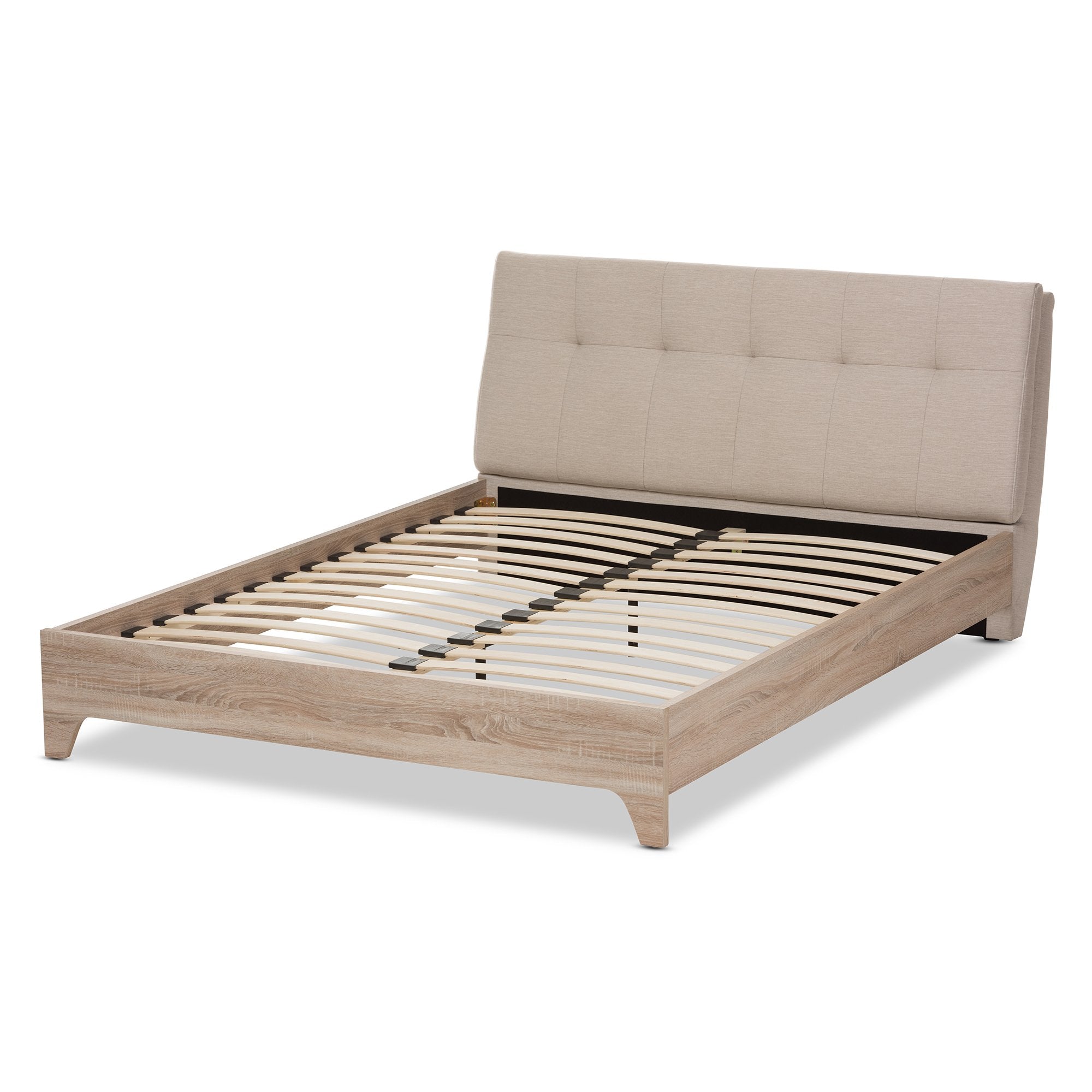 Baxton Studio Adelia Mid-Century Light Beige Whitewash Full Size Platform Bed