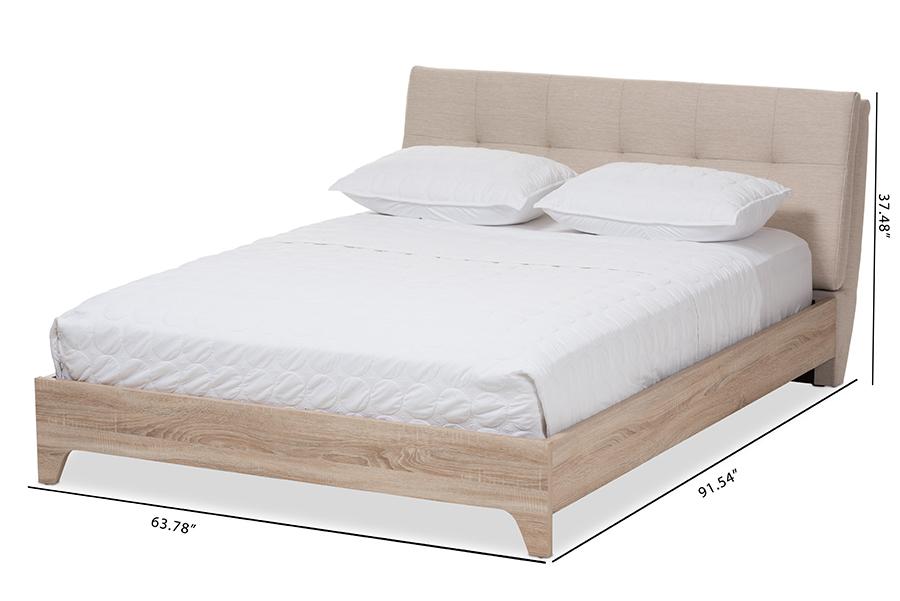 Baxton Studio Adelia Mid-Century Light Beige Whitewash Full Size Platform Bed